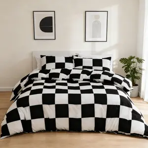3pcs Modern Chessboard Geometric Print Duvet Cover Set, Soft Breathable Fabric, Includes 1*Duvet Cover Without Filler and 2*Pillowcases Without Filler, Perfect Gift