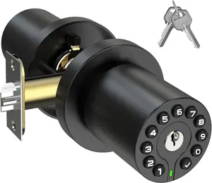 Keypad Door Knob with Key,Keyless Entry Door Lock, Code Locks Door Knob, Auto Lock,50 User Code,Easy to Install,for Home,Office,Hotel,Bedroom,Garage,No Deadbolt, Matte Black Finish