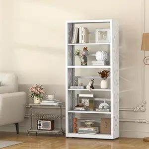 5-Tier Adjustable Metal Bookshelf Multipurpose Storage Rack 23W Large Capacity Freestanding Display Shelf Modern Home Office Organizer for Living Room Kitchen Garage