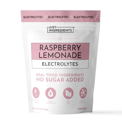 Just Ingredients Raspberry Lemonade Electrolytes - 30 Servings - Supports Daily Hydration, Electrolyte Balance & Muscle Recovery* - 3:1 Potassium-to-Sodium Ratio - Drink Mix - Coconut Water, Sea Salt, Trace Minerals