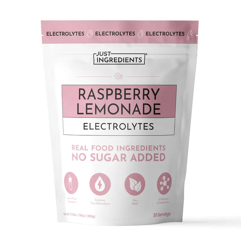 Just Ingredients Raspberry Lemonade Electrolytes - 30 Servings - Supports Daily Hydration, Electrolyte Balance & Muscle Recovery* - 3:1 Potassium-to-Sodium Ratio - Drink Mix - Coconut Water, Sea Salt, Trace Minerals