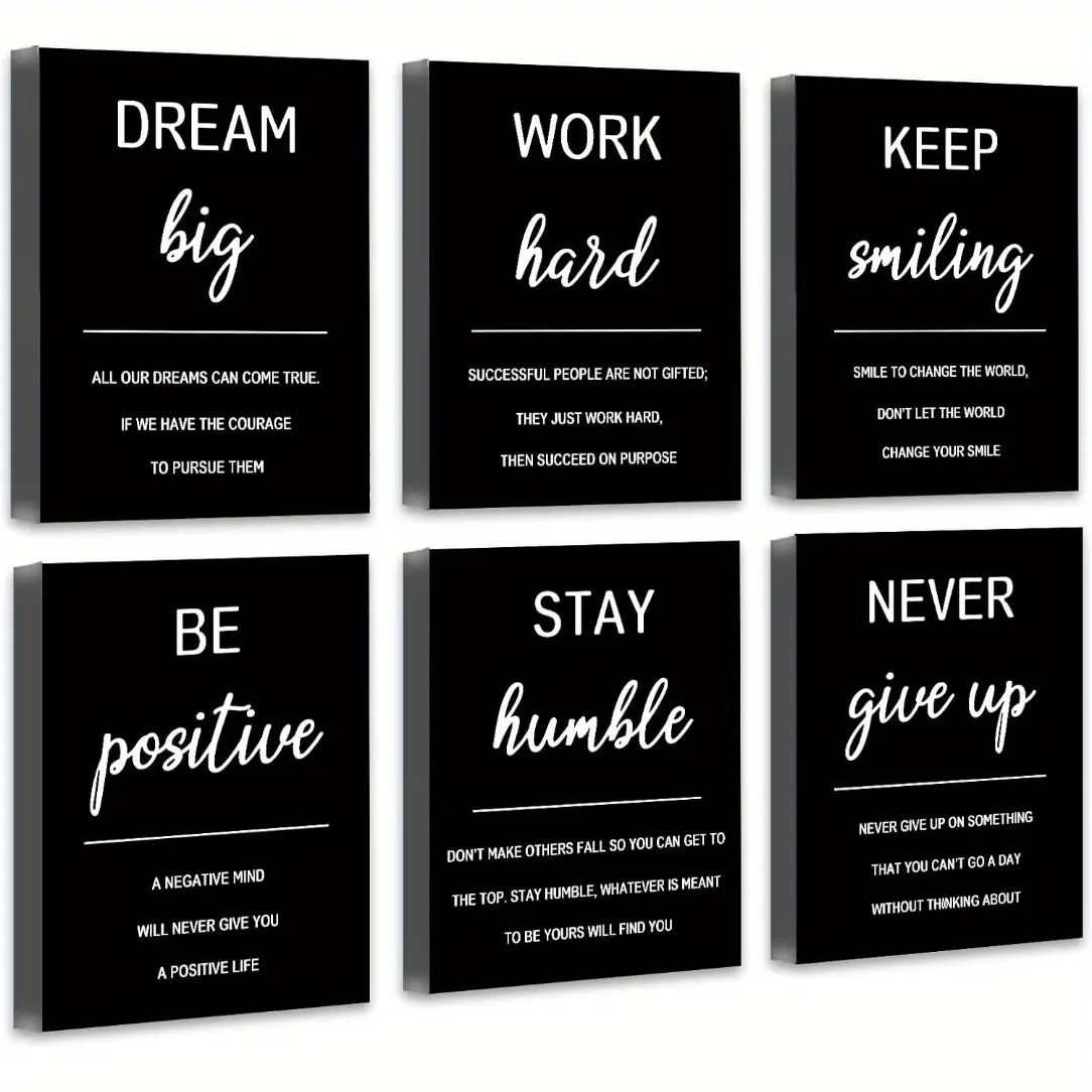 2D Flat 6pcs Unframed Art Print Quote Prints Frameless Inspirational Office Wall Art Motivational Wall Decor Quotes Wall Art for Living Room Encouraging Posters for Bedroom Sayings for Wall Decor Wall Art Decoration