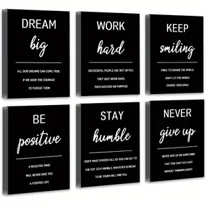 2D Flat 6pcs Unframed Art Print Frameless Inspirational Office Wall Art Motivational Wall Decor Quotes Wall Art for Living Room Encouraging Posters for Bedroom Sayings for Wall Decor
