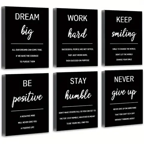 2D Flat 6pcs Frameless Inspirational Office Wall Art Motivational Wall Decor Quotes Wall Art for Living Room Encouraging Posters Print for Bedroom Sayings for Wall Decor