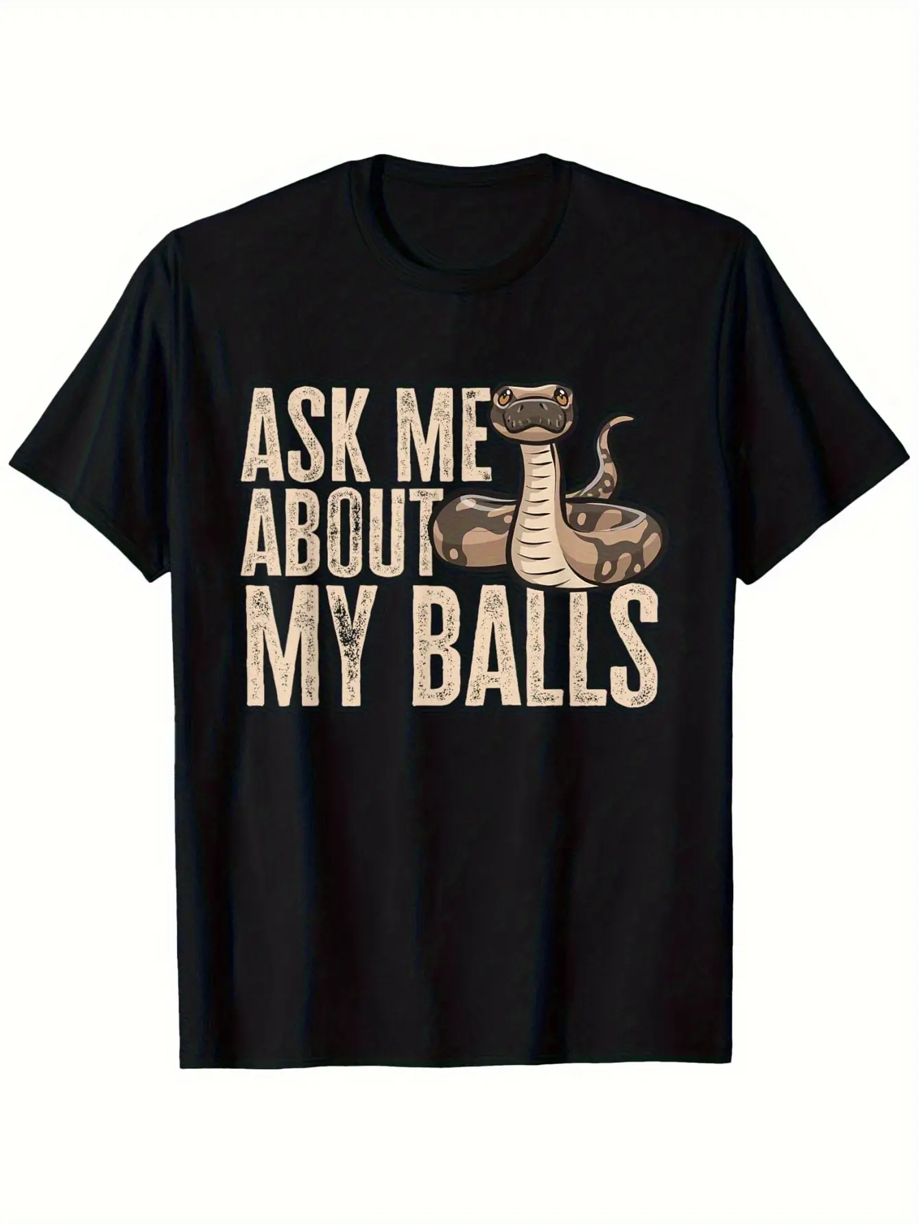 Men'S Black T-Shirt with Ball Python Graphic  _Ask