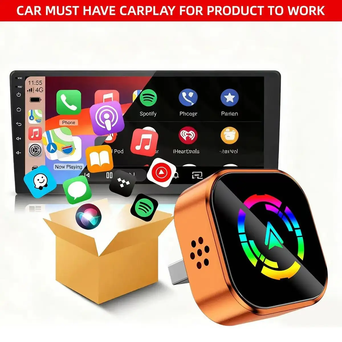 2026 Latest Glass Texture Dual Mode Portable Upgraded Wireless Carplay Adapter, Compatible with Apple and Android, Wired to Wireless Converter, Wireless Carplay Receiver, Carplay Android Auto