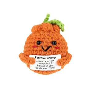 Positive Energy Crochet Figure Gift with Motivational Card, Fun Emotional Support Present for Men and Women, Perfect Birthday Office Decor