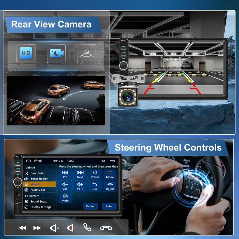 7 Inch Apple Carplay 2 Din Car Radio with Android Auto Bluetooth Handsfree Touchscreen Car Radio with Mirror Link FM/USB/AUX/EQ/TF/AUX/SWC + Rear Camera+Microphone