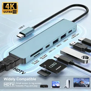 USB C Hub 7 in 1 Multiport Adapter 4K Ultra HDTV, 100W Power Delivery, USB 3.0 5Gbps Data Transfer, USB C Dongle for MacBook Pro/Air, iPad Pro, iMac, iPhone 16 Pro/Pro Max, XPS, Thinkpad, USB Ports