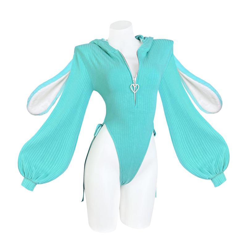 KORURACLUB Valentine's Day Cosplay Sexy Bunny Outfit 3-Piece Set Ruched Waist Corset Black Fabric Women's Cute Everyday Fuzzy Bunny Bodysuit