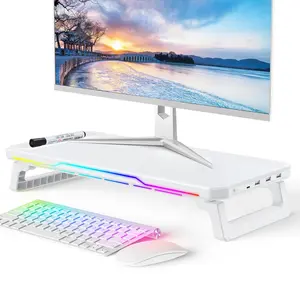 Monitor Stand with RGB Light, Desktop Computer Monitor Stand, Desktop Computer Monitor Riser, Computer Accessories for Home Office, Practical Desktop Stand
