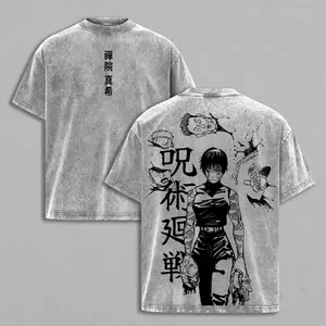 Maki Zenin Jujutsu Kaisen Heavenly Restriction Vintage Washed Heavy Cotton Oversized Anime Manga T-Shirt, Double Printed Bootleg Graphic Tee, Y2K Aesthetic Acid Wash Retro Unisex Streetwear Gym Pump Cover Faded JJK Otaku Gift TikTok Trend Men