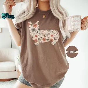 Comfort Colors Floral Corgi Shirt, Corgi Dog Mom Wildflower T-shirt, Cottagecore Tee, Gift for Corgi Lover, New Puppy Owner Mama