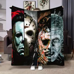 Cozy Halloween Horror-Themed Flannel Throw Blanket - Perfect for Sofa, Bed, Office, Travel & Camping, Soft, All-Season Versatile Gift
