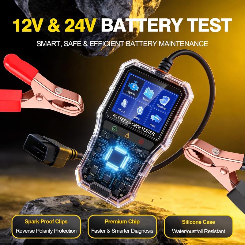 Hexibii 2-in-1 OBD2 Scanner Car Battery Tester ,PRO OBD2 Scanner Diagnostic Tool, Car Code Reader with Battery Tester, Check Engine Code Reader with Reset OBDII, Real-Time Date, DTC Lookup, Scan Tool for All OBDII Protocol Cars Since 1996