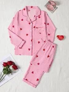 Valentine's Day Pajamas - Cozy Heart Print Set of Two Soft & Comfortable for Couples or Individuals Ideal for Lounging at Home