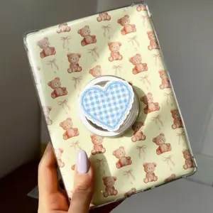Gingham Heart Magnetic Phone Grip, Cute Blue Heart Magsafe Phone Stand, Kawaii Checkered Phone Holder, Adorable Gift for Friends sticky pop socket