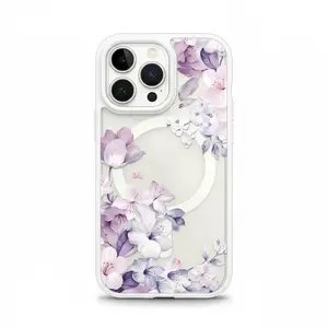 Crystal Clear MagSafe phone cases for women iPhone 15 Pro!Purple flowers [Anti-Yellowing Tech + Military-Grade Drop Proof] Local Smartphone Shockproof Tpu Cover Shockproof Protector