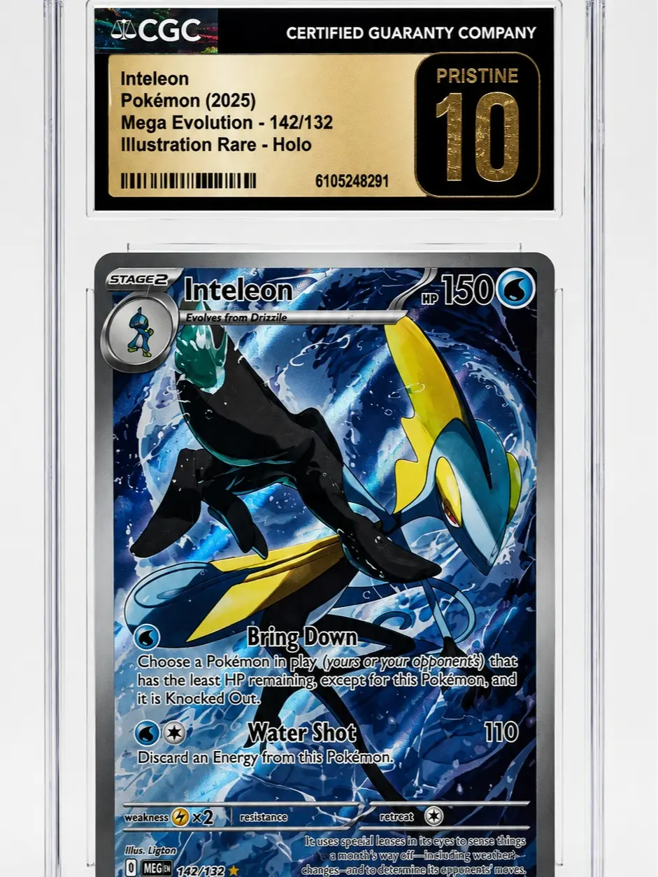 Inteleon Pokemon 2025 Mega Evolution 142/132 Illusration Rare Holo CGC Graded Pristine 10 Pokemon Slab