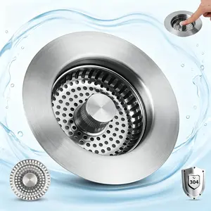drain strainer,Upgraded 3-in-1 Kitchen Sink Drain Strainer, Stainless Steel Pop-Up Stopper, Anti-Clogging Basket, Fast Drainage Plug, Fits US Standard 3.5-Inch Drain