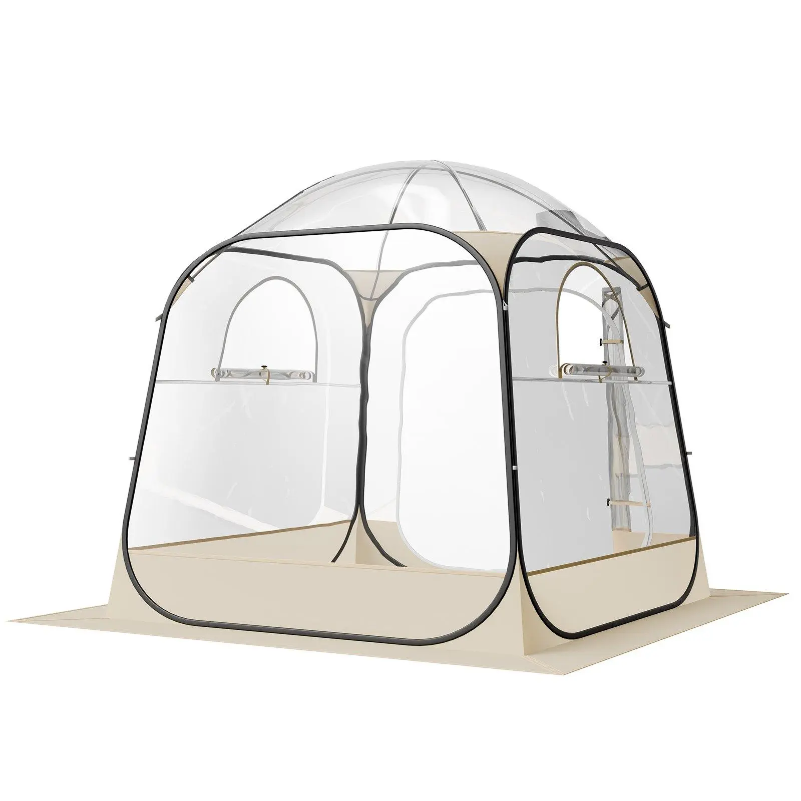 72x72in Clear Pop Up Bubble Sports Tent for 2-4 Persons, Waterproof Outdoor Igloo Dome Pod with Removable Floor Mat & Detachable Top Cover, 360° Panoramic View Shelter with Glow-In-The-Dark Stakes for Fishing Sports Cheering Outdoor Events