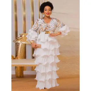 African Dresses For Women Luxury Dashiki Sequin Maxi Robes Plus Size Ruffle Long Dress Wedding Party Birthday Evening Clothing