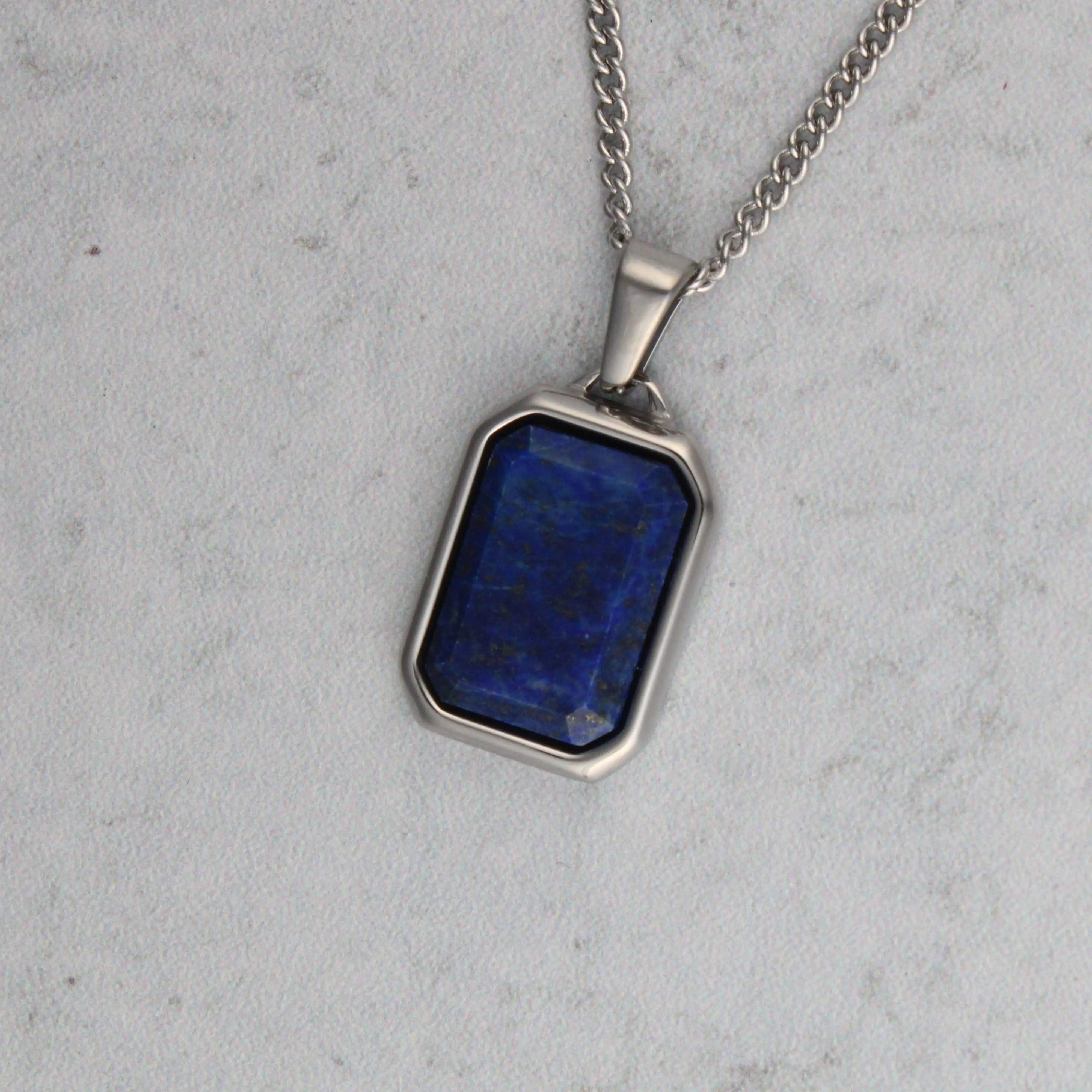 Silver Lapis Lazuli Pendant Chain Necklace
