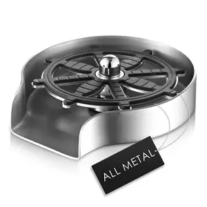 Robin Cup Wash - Brushed Nickel 1 Vanbus Metal Cup Washer for Sink Stainless Steel, Upgraded 360° Rotating Spout Glass Rinser for Kitchen Sink, Bar Kitchen Sink Accessories (Brushed Nickel)