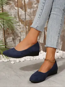 Women's Casual Wedge High Heels Platform Shoes, Round Toe Slip-On Design Comfortable Rubber Sole Spring & Fall Fashion Footwear Low Wedge