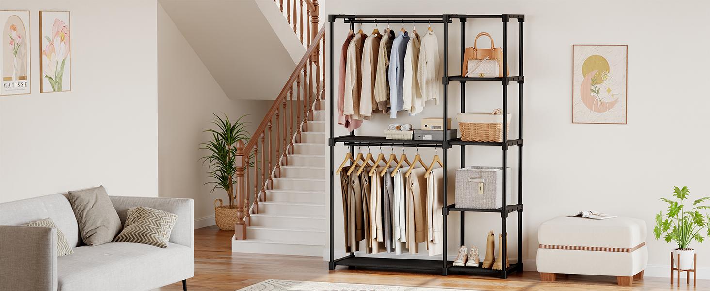 Wardrobe Closet, Portable Clothes Racks for Hanging Clothes, Free Standing Closet with 4 Tier Shelves, Closet Organizers and Storage Rack for Cloakroom, Bedroom Wardrobe Closet, Portable Clothes Racks for Hanging Clothes, Free Standing Closet with 4 Tier Shelves, Closet Organizers and Storage Rack for Cloakroom, Bedroom