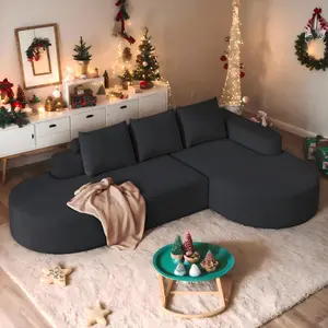 Eyisean 108.5" Chenille Curved Sectional Sofa with Right Chaise, 3-Seater L Shaped Upholstered Boneless Couch with 3 Pillows, Deep Seat & Wide Armrests, No Assembly Required, Comfy Corner Sofa for Living Room, Bedroom, Apartment