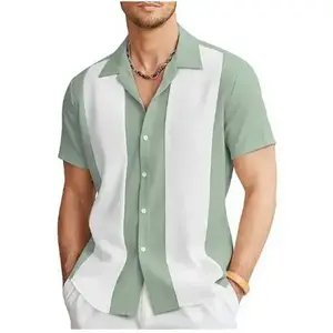 Men's Vintage Bowling Shirt Short Sleeve Button Down Summer Cuba Beach Shirts