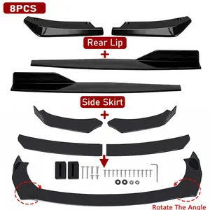Universal Car Front Bumper Lip Spoiler Diffuser Body Kits + 29"/74.5CM Car Side Skirt Extension Rocker Panel Body Kit+ 14"/35CM Car Rear Bumper Lip Diffuser Splitter