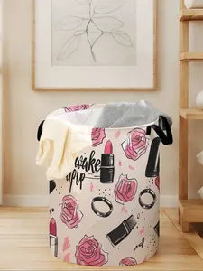 Rose Print Laundry Basket with Handle, Durable Foldable Clothes Storage Bin, Large Capacity Toy Organizer for Home Use