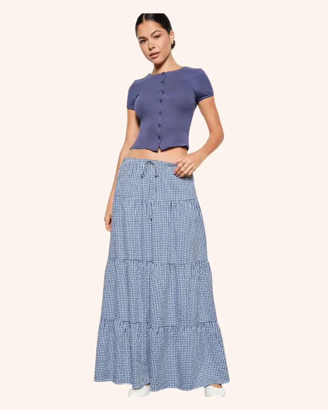 Pretty Garbage Navy Gingham Maxi Skirt