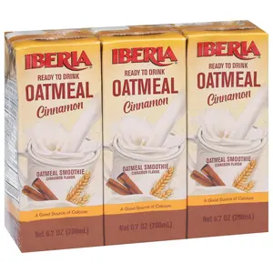 Iberia Oatmeal Drink, Ready-to-Drink, Shelf Stable, Good Source of Calcium, Cinammon Oatmeal Smoothie 6.8 fl oz Single Serve Pack (Pack of 3)