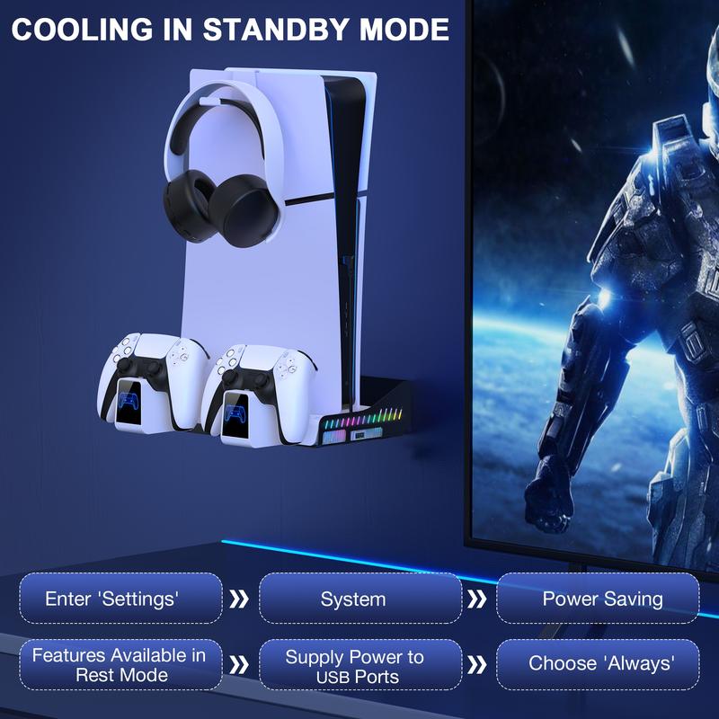 BEBONCOOL For PS5 Slim Cooling Stand Dual Controller Charging Station for Playstation 5 Console  Wall Mount Cooling Station PS5 Charger