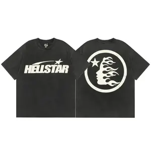 2026 Viral Trend Hellstar Classic Logo Vintage Wash Heavyweight Cotton T‑Shirt, Y2K Streetwear Unisex Casual Breathable Oversized Tee for Men Women Teens