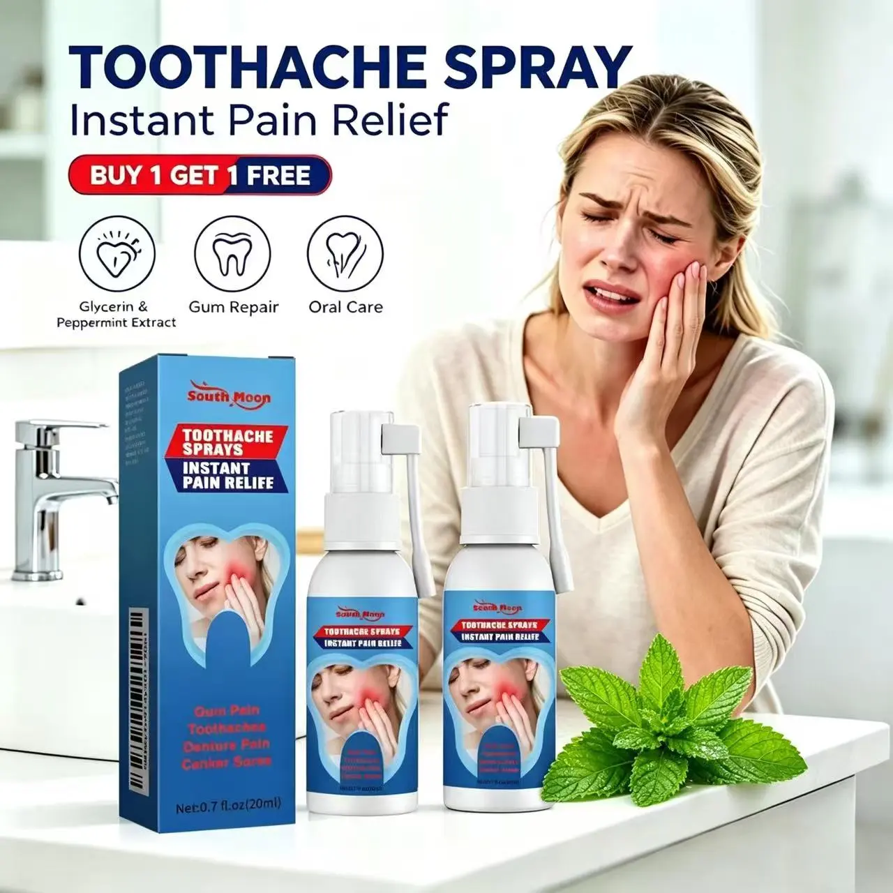 【Buy One Get One Free】Specialized oral pain relief spray designed specifically to alleviate toothache — a fast-acting, gentle product for everyday oral care that helps reduce gum swelling, relieve pain, and eliminate inflammation