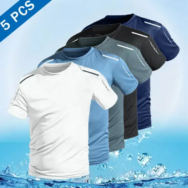 loungewear t shirt Men's Sports Quick-Dry Short-Sleeve Shirts, 5-Pack – Quick-dry fabric + breathable design make these shirts perfect for gym workouts, running, or everyday wear