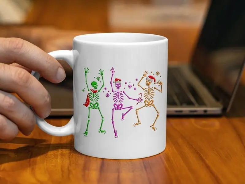 Skeletons Christmas Ceramic 11 0z Mug, Christmas Coffee Mug, Hot Chocolate, Holiday Mug, Christmas Gift, Unique Mugs, Gift for Friends
