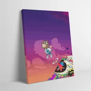 Kanye Bear Graduation Hip Hop Album Art Black Flash Style Wall Art Canvas Painting Adult Fans Mid-century Modern Aesthetic Home Decor Wall Decor Pictures Colorful Aesthetic Print Poster