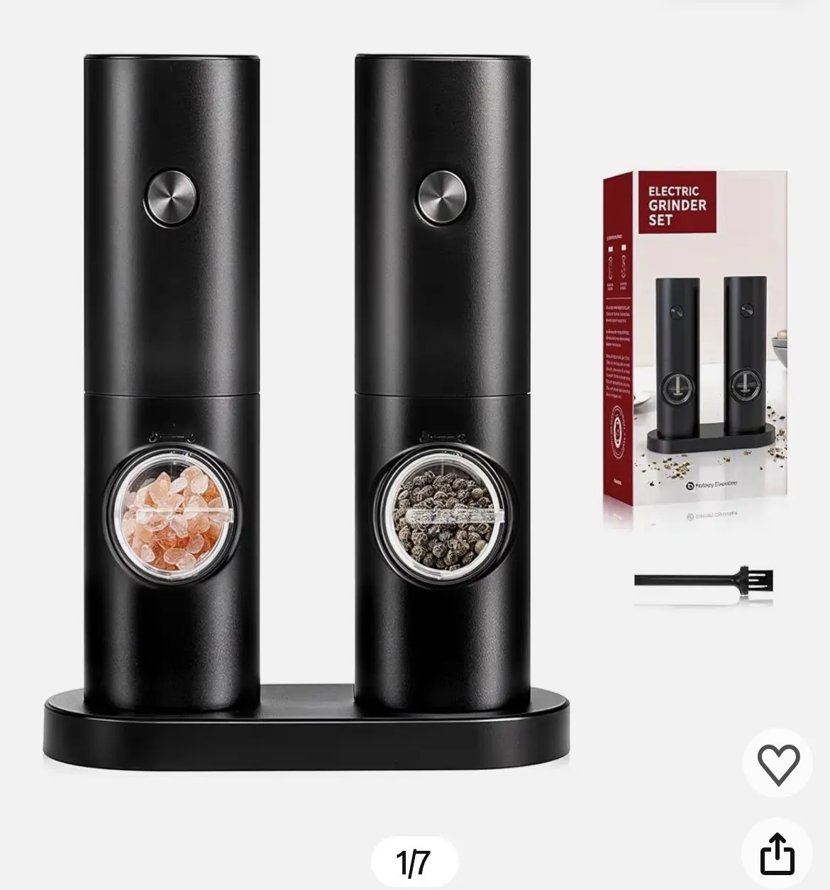 Electric Salt and Pepper Grinder Set Automatic Battery Pepper Mill Shakers Adjus