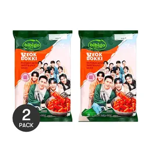 2 Pack BIBIGO Korean Sweet & Spicy Tteokbokki Rice Cakes - SEVENTEEN Limited Edition Packaging - Authentic Korean Snack, Ready to Eat, 360g per Pack