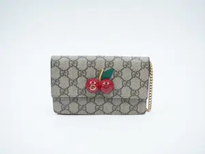 Pre-owned GUCCI coated canvas Crossbody Bags GG Supreme Monogram Mini Cherry Chain Bag