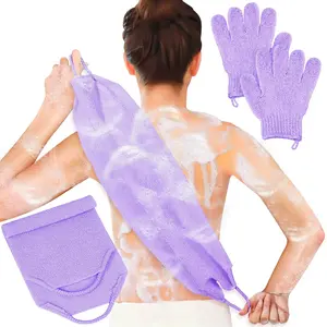 Exfoliating Back Scrubber Bath Gloves Set, Body Scrub, Back Cleaner Wash Gloves to Remove Dead Skin Hanging Personal