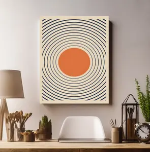 Mid Century Modern Canvas Print, Retro Orange Circle Art