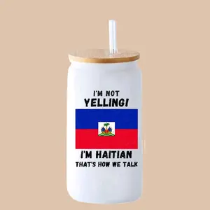 Funny Haitian 16oz Glass Libby Cup I'm Not Yelling I'm Haitian That's How We Talk Unique Gift Idea Drinkwar. Washable Reusable Reuse