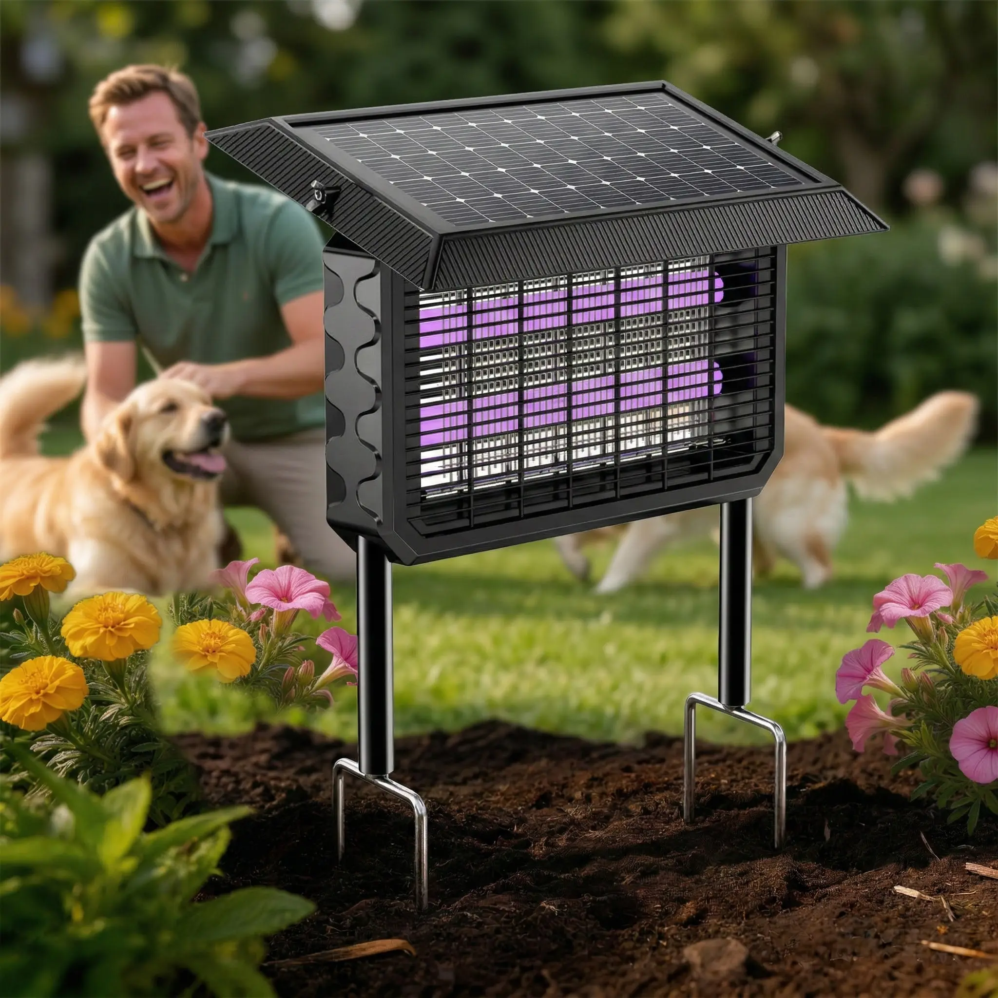 Solar Bug Zapper Outdoor - 4500V Rechargeable USB/Solar Electric Pest Killer, All-Weather Waterproof Cordless Trap for Patio, Campsite, Indoor Use