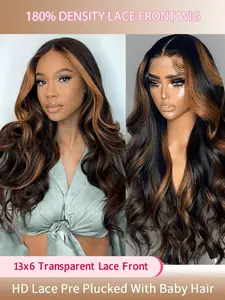 1B/30 13x6 Balayage Highlight Ombre Body Wave Lace Front Wigs Human Hair 180 Density Brown Colored Lace Frontal Wigs Human Hair Pre Plucked For Women With Baby Hair